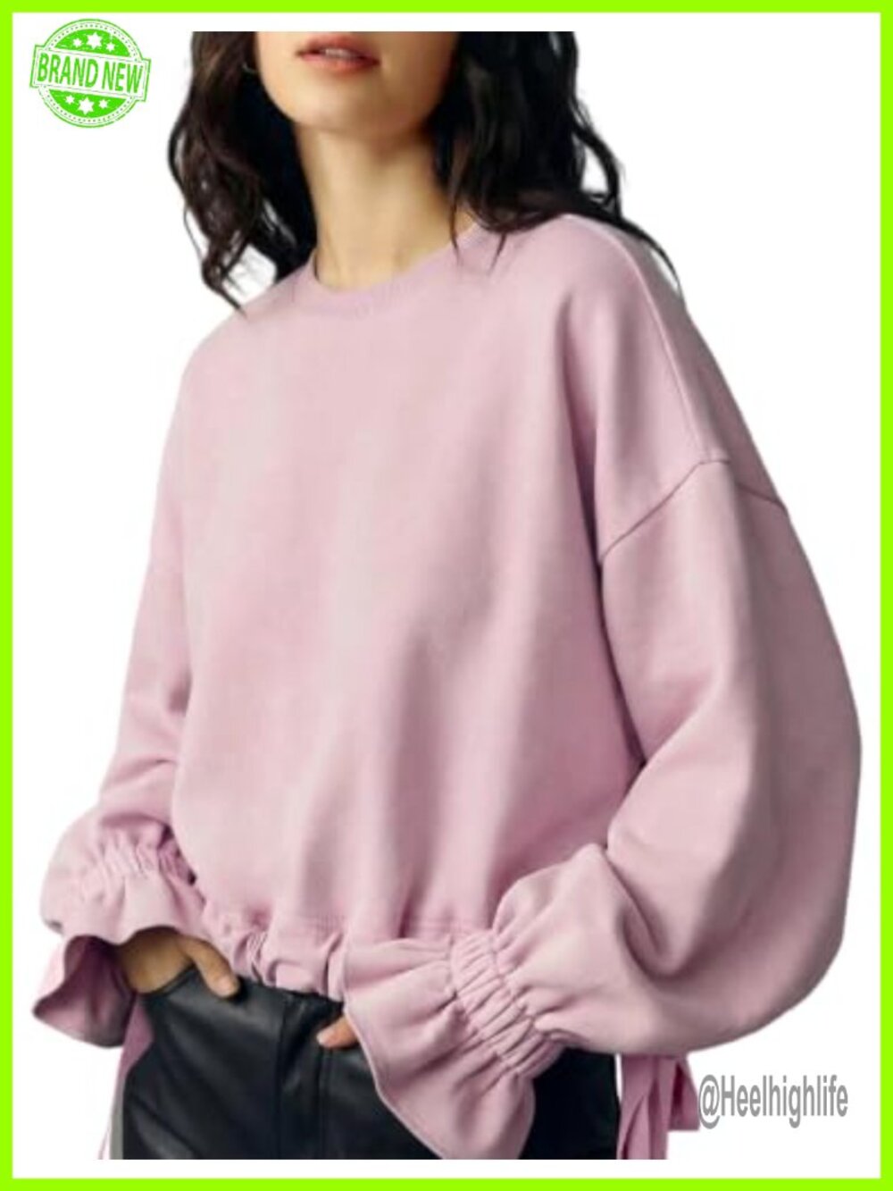 Womens Oversized Crewneck Sweatshirt Ruched Fleece Pullover Top